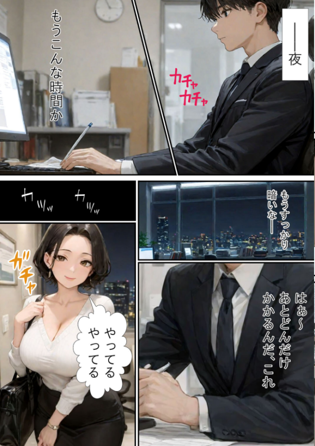仕事で失敗ばかりの俺が人妻上司(48)と残業したら濡れ濡れセックス始まった話 モザイク版 ラブ熟 あいラビ サンプル画像