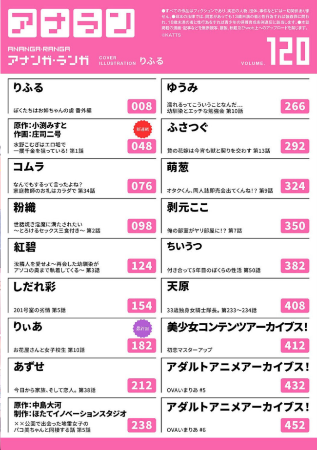 アナンガ・ランガ Vol.120  りふる 庄司二号 小渕みすと 天原 コムラ ちいうつ アナラン編集部 粉織 あずせ 中島大河 ゆうみ 萌葱 剥元ここ りぃあ しだれ彩 Nao ふさつぐ 紅碧 hayami もちむ木 ウツロギノア ほたてイノベーションスタジオ サンプル画像