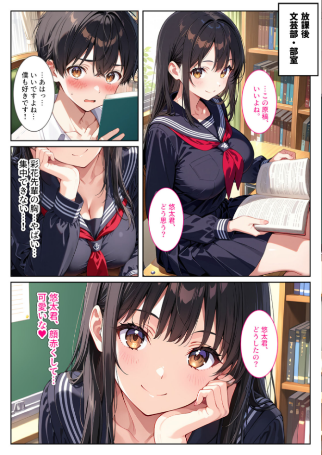 文芸部の先輩(爆乳)におっぱい揉ませてと土下座でお願いしたら… モザイク版 エロ漫画 サンプル画像