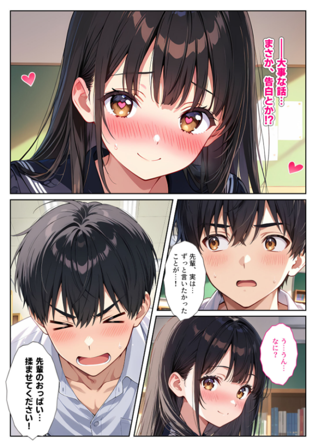 文芸部の先輩(爆乳)におっぱい揉ませてと土下座でお願いしたら… モザイク版 エロ漫画 サンプル画像