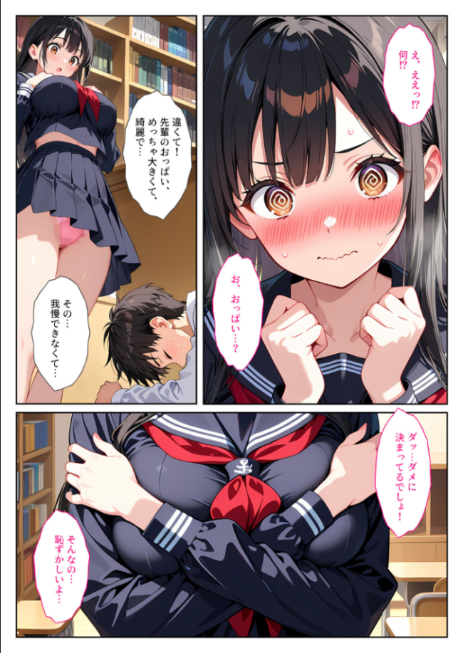 文芸部の先輩(爆乳)におっぱい揉ませてと土下座でお願いしたら… モザイク版 エロ漫画 サンプル画像