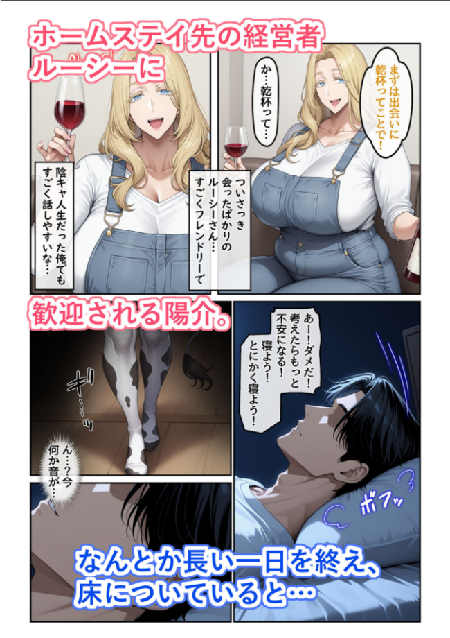 【総集編】ホームステイ先の爆乳ブロンド美女に雌牛コスで誘惑されてイチャラブ種付け生活 モザイク版 エロ漫画 サンプル画像